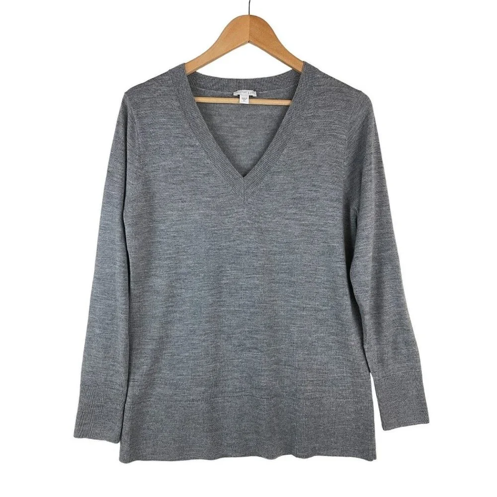 J Jill Sweater Women Size XS* Merino Wool Long Sleeve V Neck Marled Gray Lightwt - Picture 1 of 9